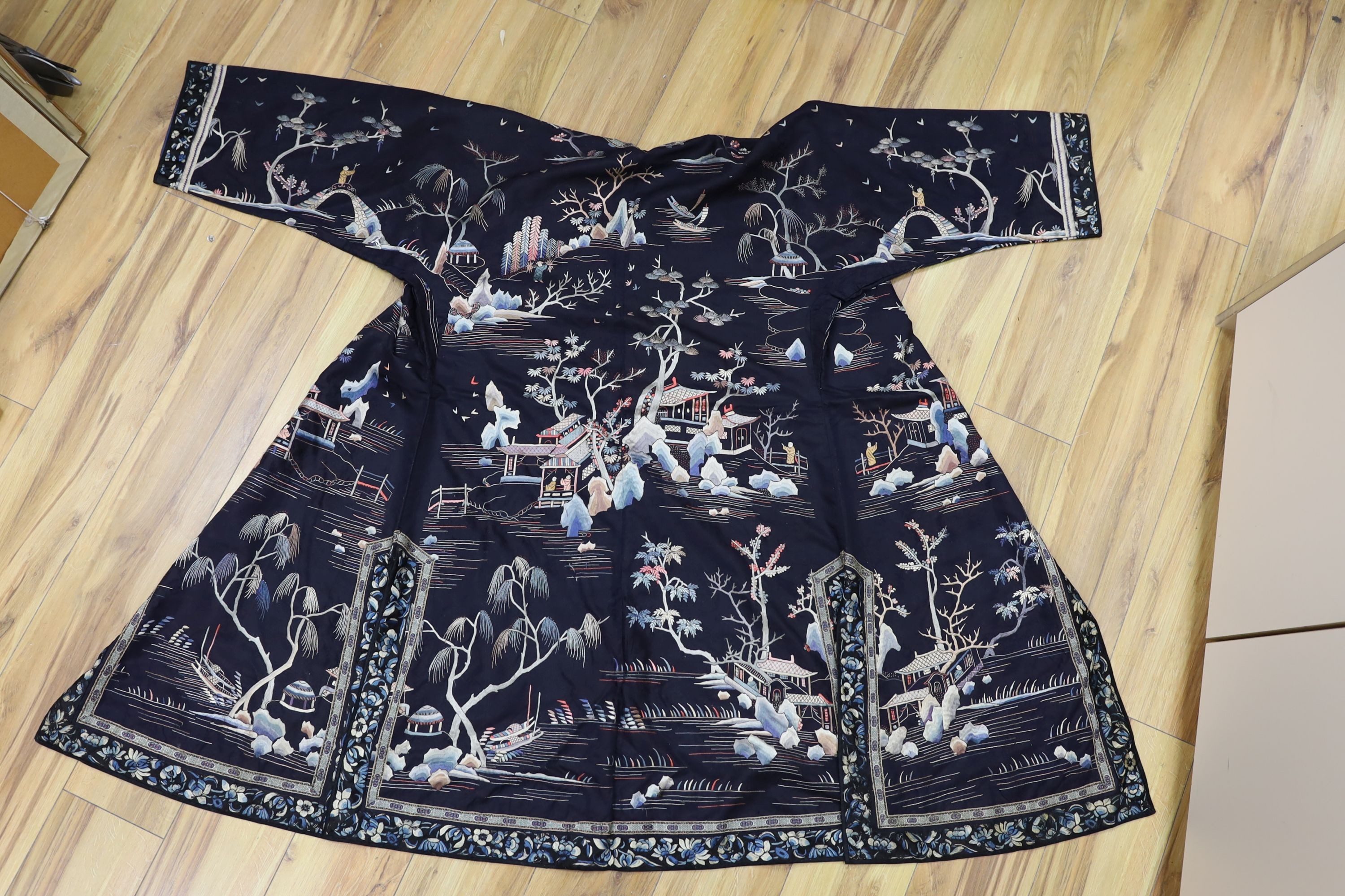 A Chinese embroidered silk robe